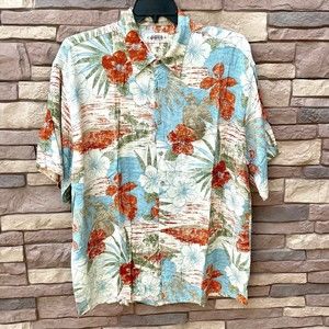 Aloha Hawaiian Shirt XL Plumeria Floral Palm Tiki Campia Tropical